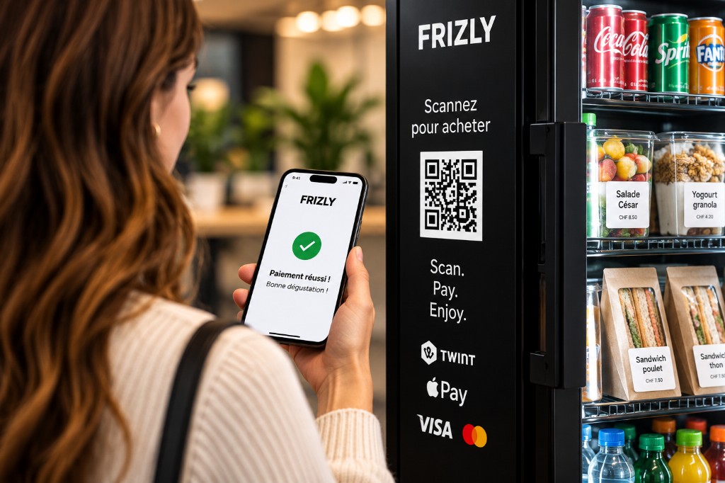 Paiement réussi sur le téléphone, devant le QR code du Smart Fridge
